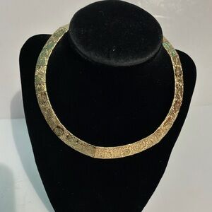 Gold Tone Engraved Hinge Collar Necklace